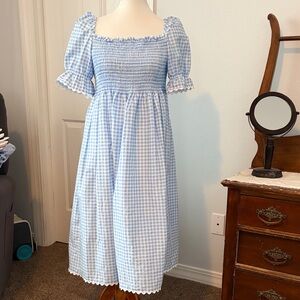 Elegant Blue Gingham Women's Dress hand made 1-of-kind